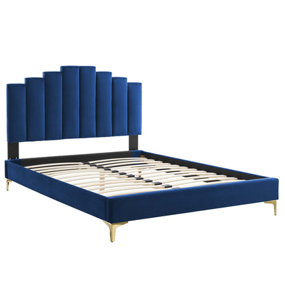 Elise Performance Velvet Platform Bed With Gold Metal Legs by Modway