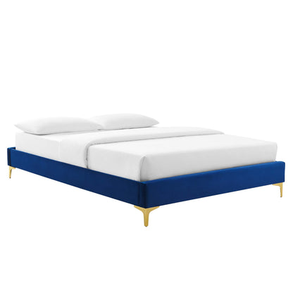 Elise Performance Velvet Platform Bed With Gold Metal Legs by Modway