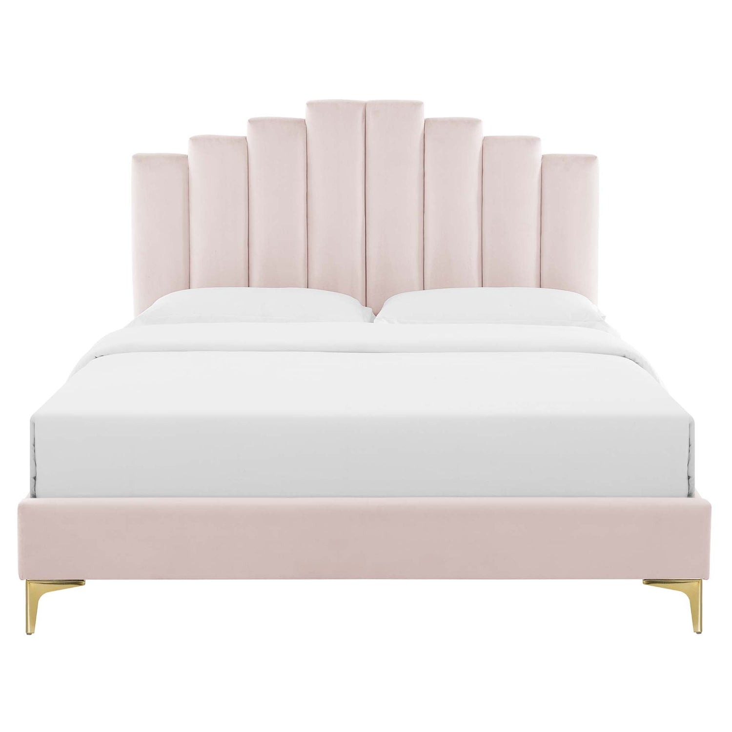 Elise Performance Velvet Platform Bed With Gold Metal Legs by Modway