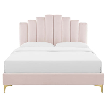 Elise Performance Velvet Platform Bed With Gold Metal Legs by Modway