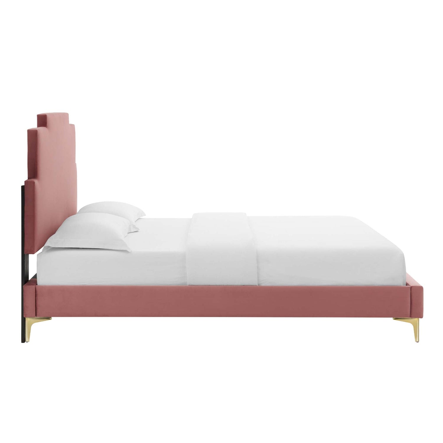 Lindsey Performance Velvet Platform Bed With Gold Metal Legs by Modway
