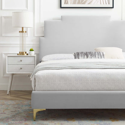 Lindsey Performance Velvet Platform Bed With Gold Metal Legs by Modway