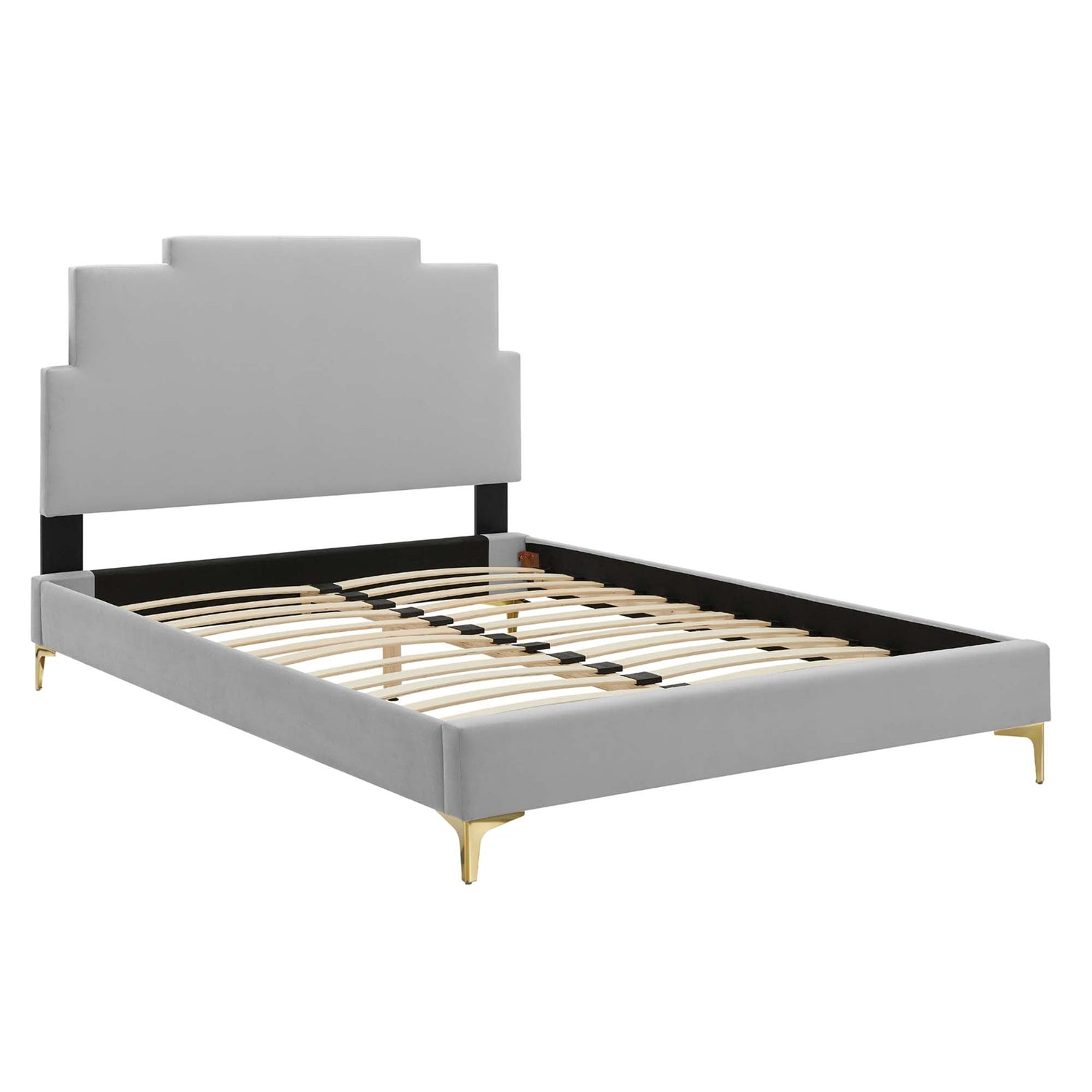 Lindsey Performance Velvet Platform Bed With Gold Metal Legs by Modway