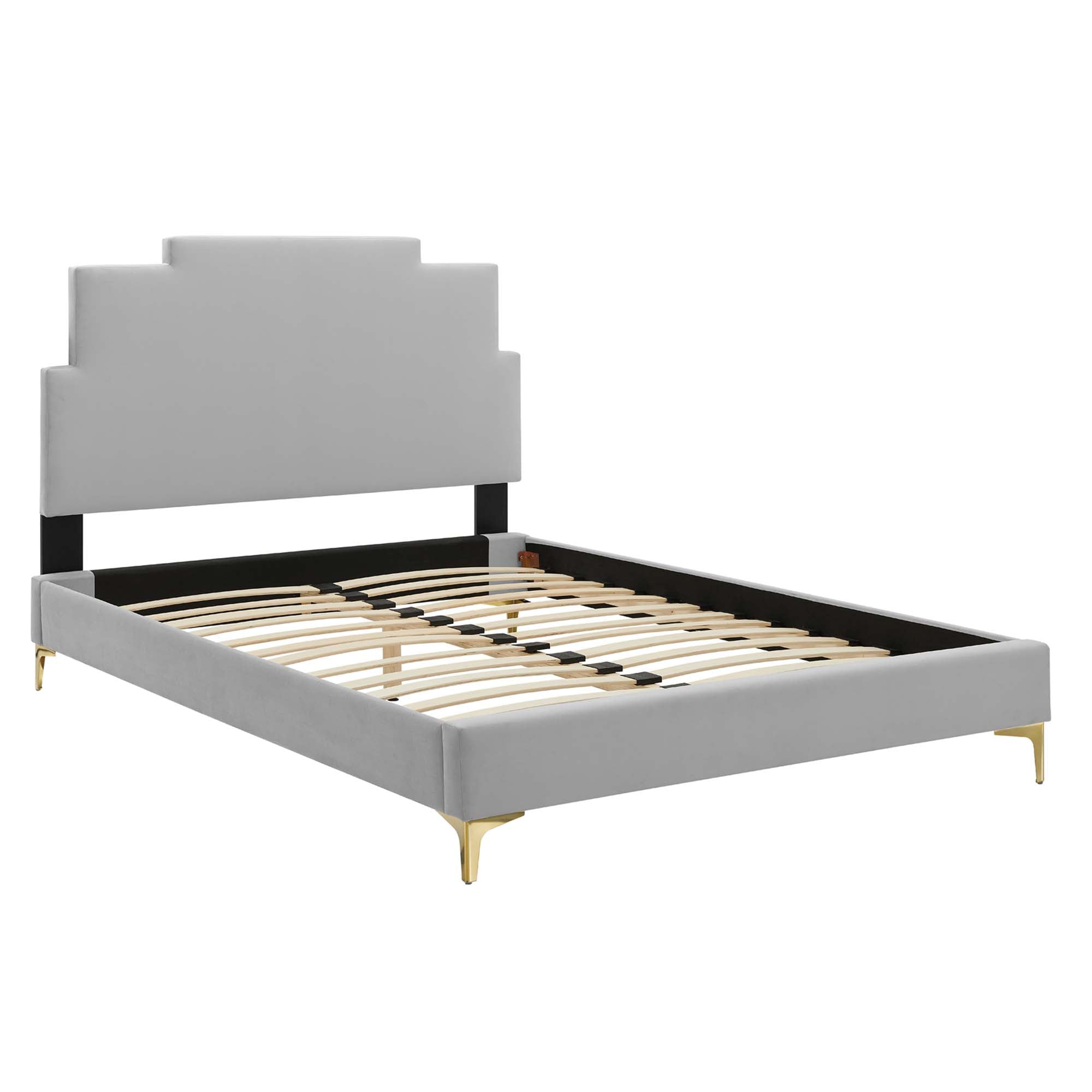 Lindsey Performance Velvet Platform Bed With Gold Metal Legs by Modway