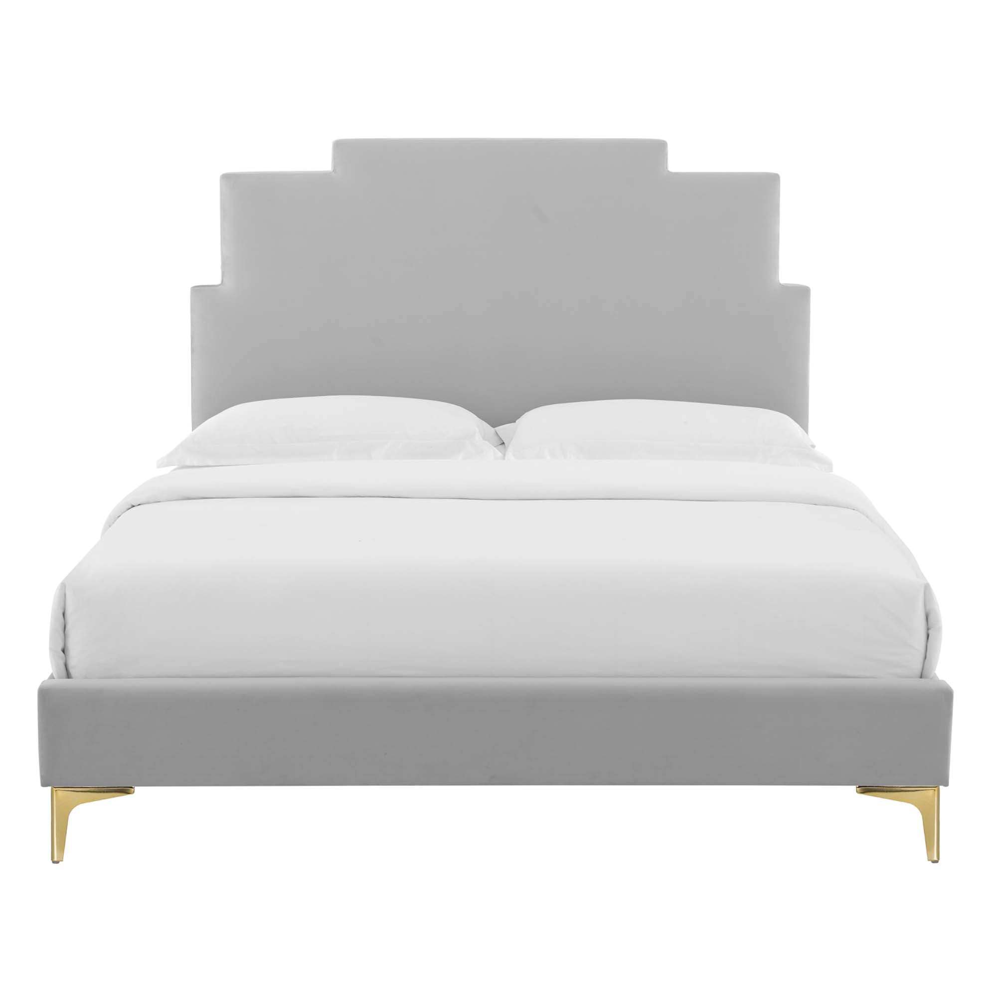 Lindsey Performance Velvet Platform Bed With Gold Metal Legs by Modway