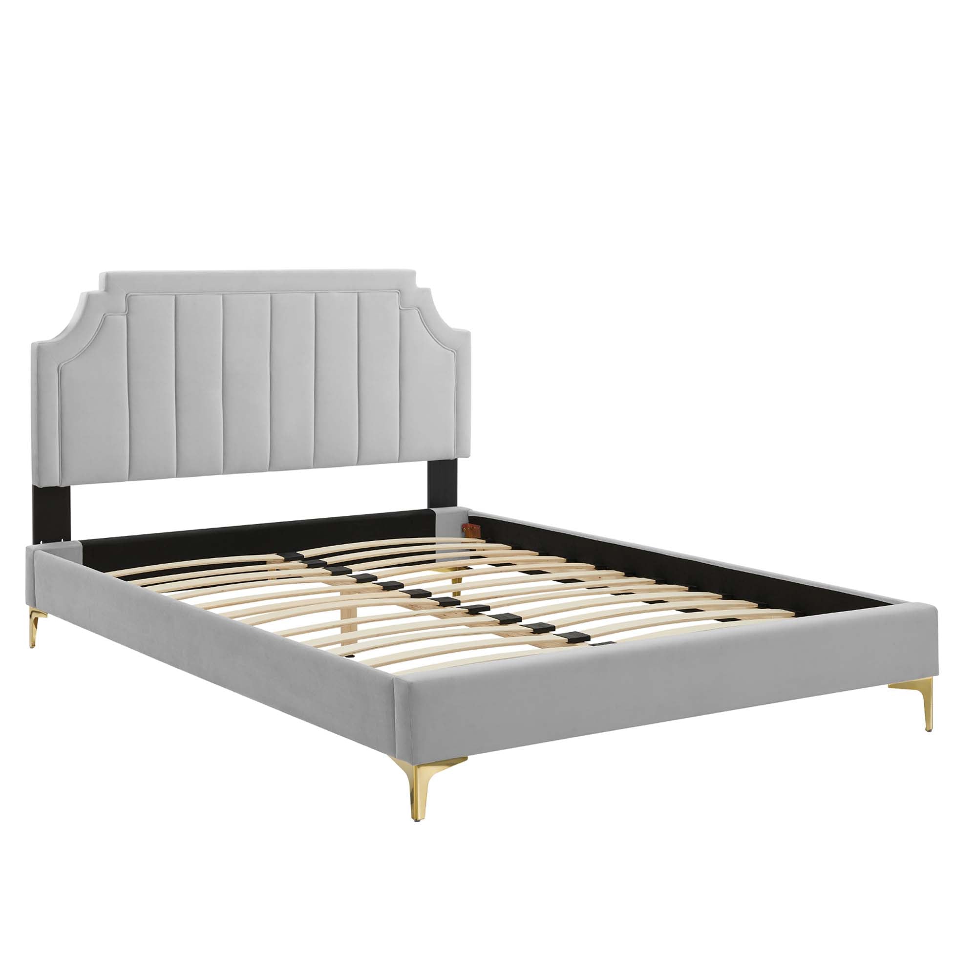 Sienna Performance Velvet Platform Bed With Gold Metal Legs by Modway