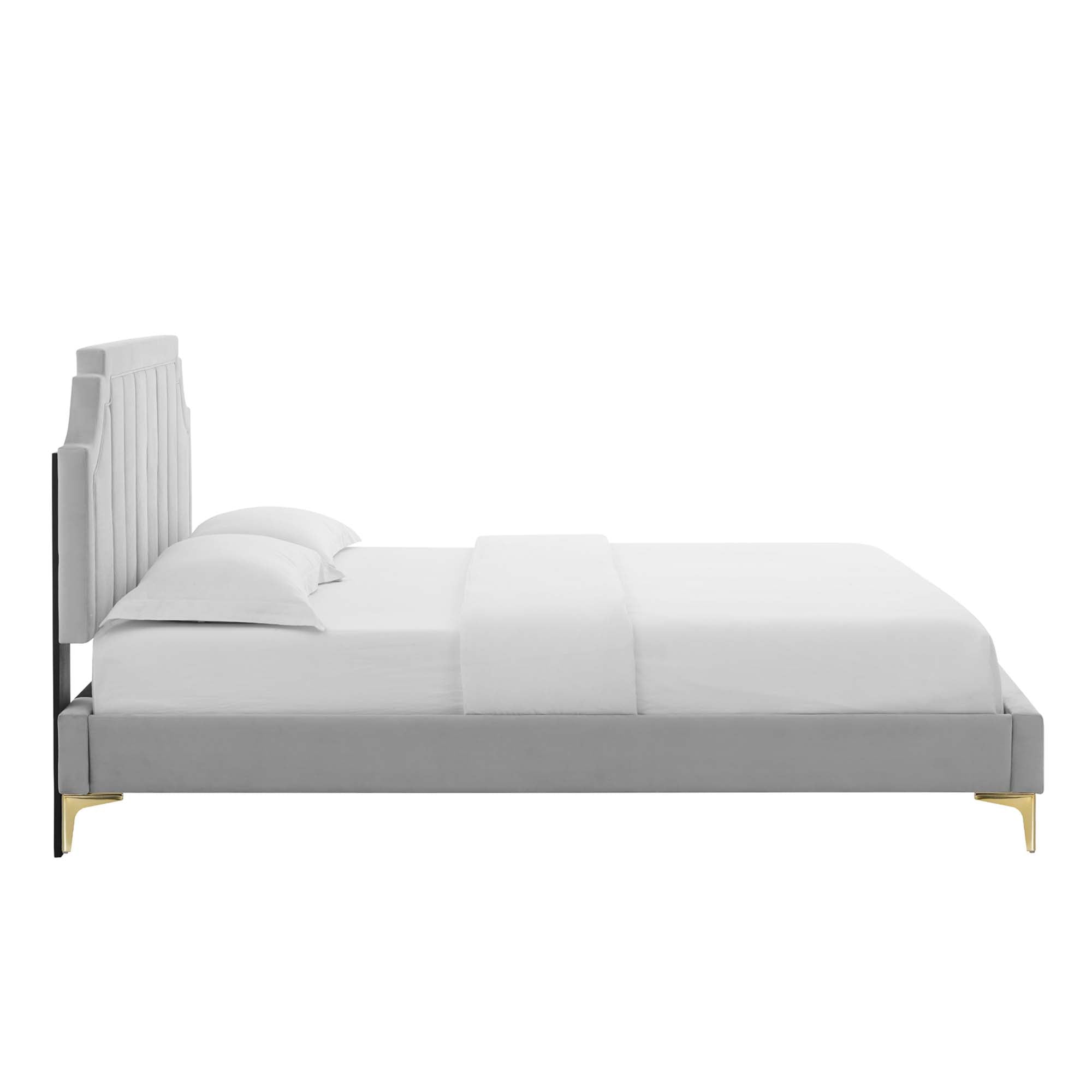 Sienna Performance Velvet Platform Bed With Gold Metal Legs by Modway