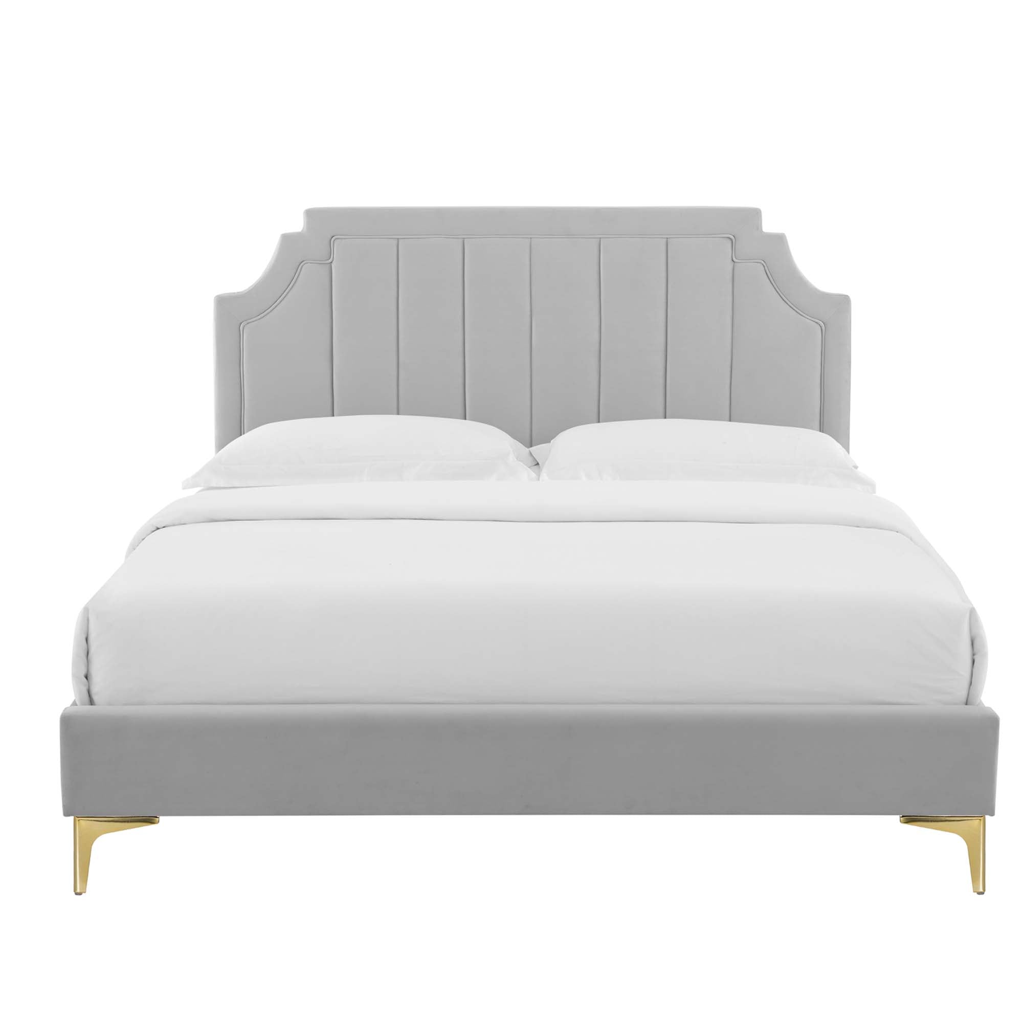 Sienna Performance Velvet Platform Bed With Gold Metal Legs by Modway