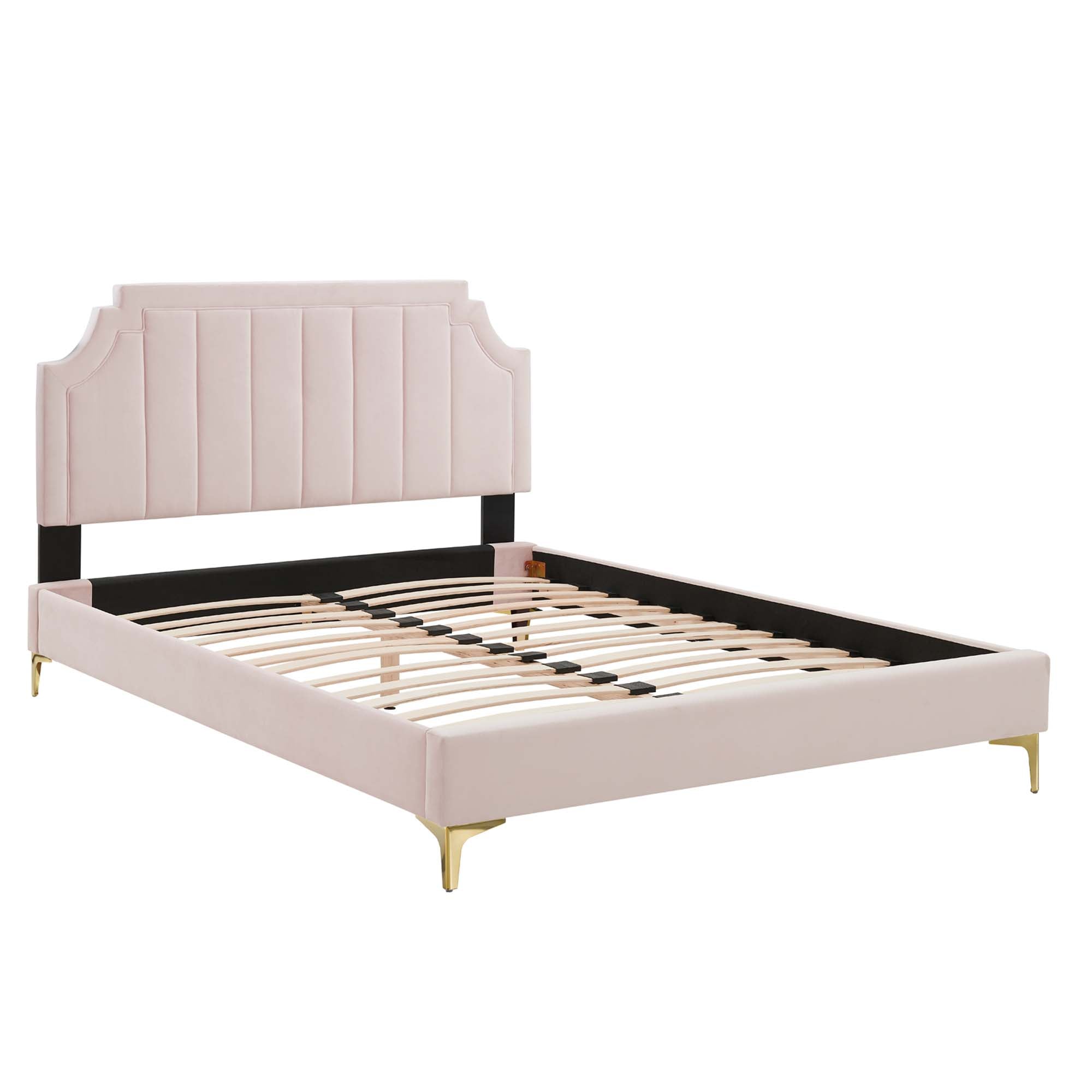 Sienna Performance Velvet Platform Bed With Gold Metal Legs by Modway