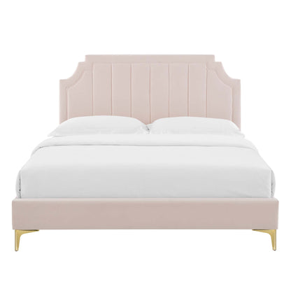 Sienna Performance Velvet Platform Bed With Gold Metal Legs by Modway