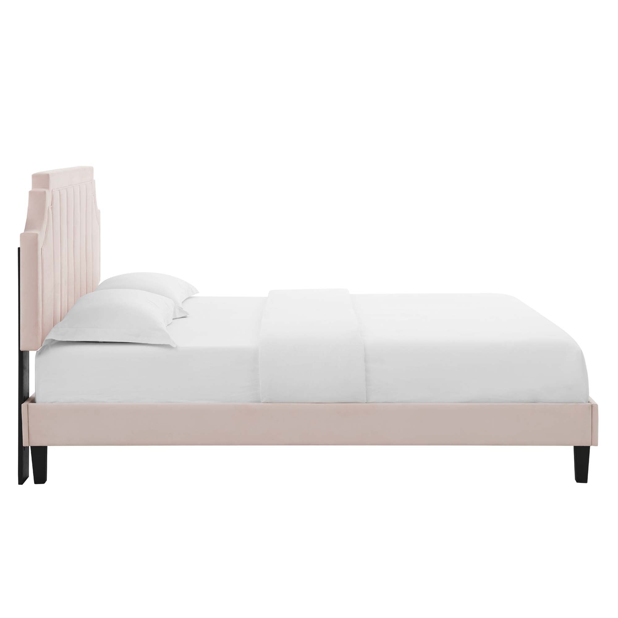 Sienna Performance Velvet Platform Bed With Black Wood Legs by Modway