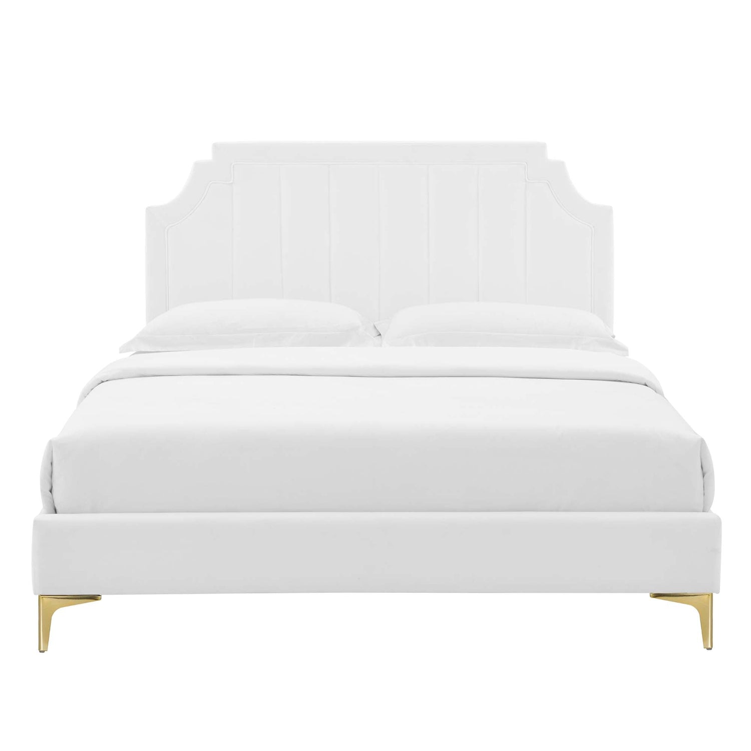 Sienna Performance Velvet Platform Bed With Gold Metal Legs by Modway