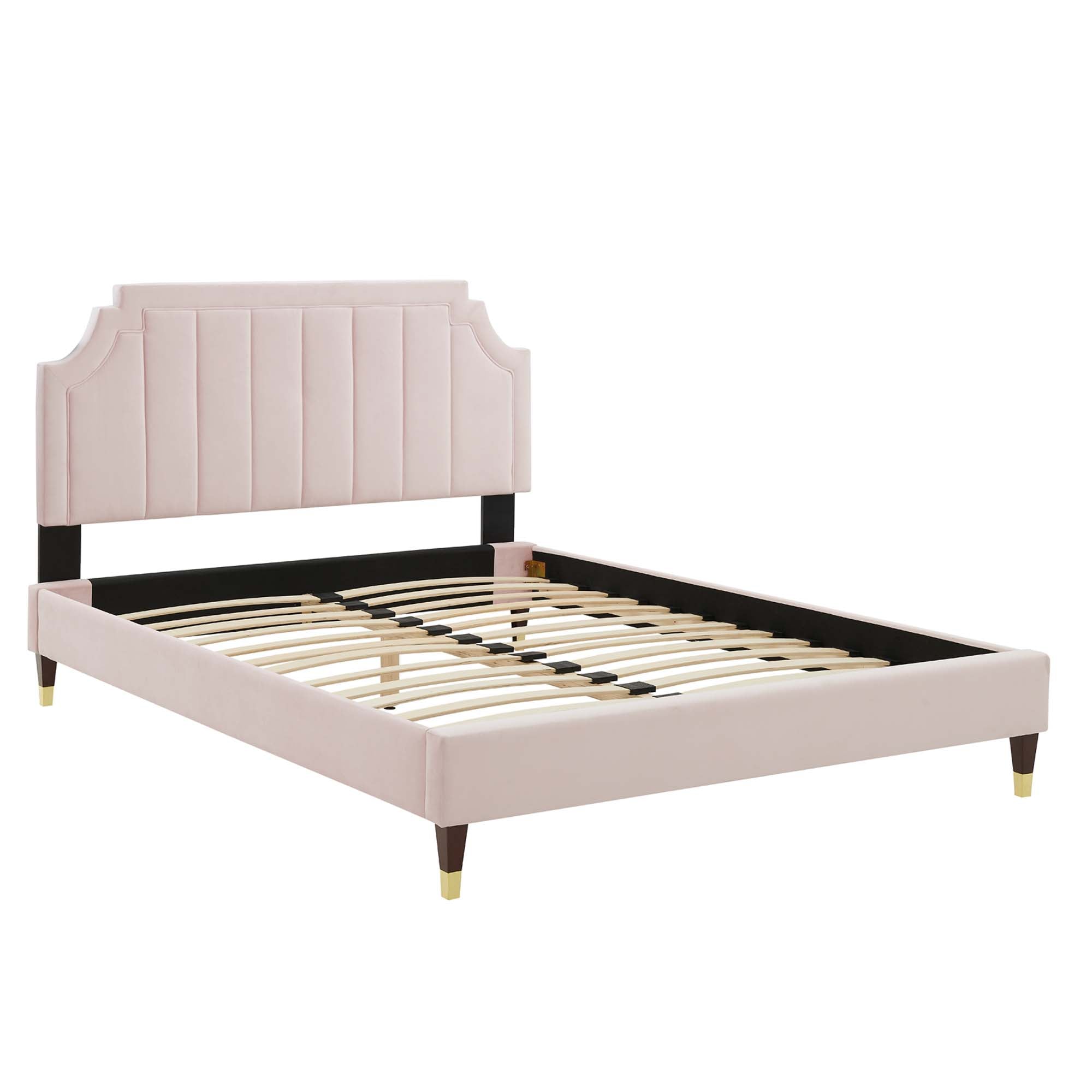 Sienna Performance Velvet Platform Bed With Wood and Gold Legs by Modway