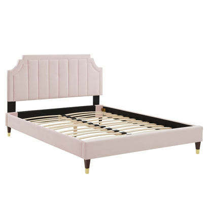 Sienna Performance Velvet Platform Bed With Wood and Gold Legs by Modway