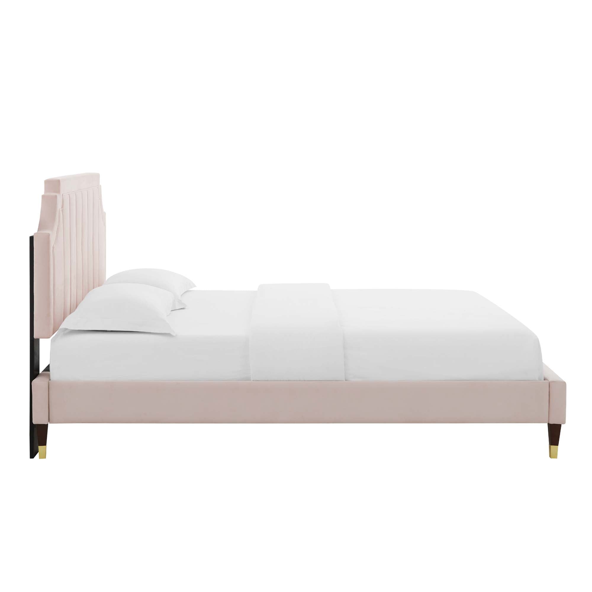 Sienna Performance Velvet Platform Bed With Wood and Gold Legs by Modway