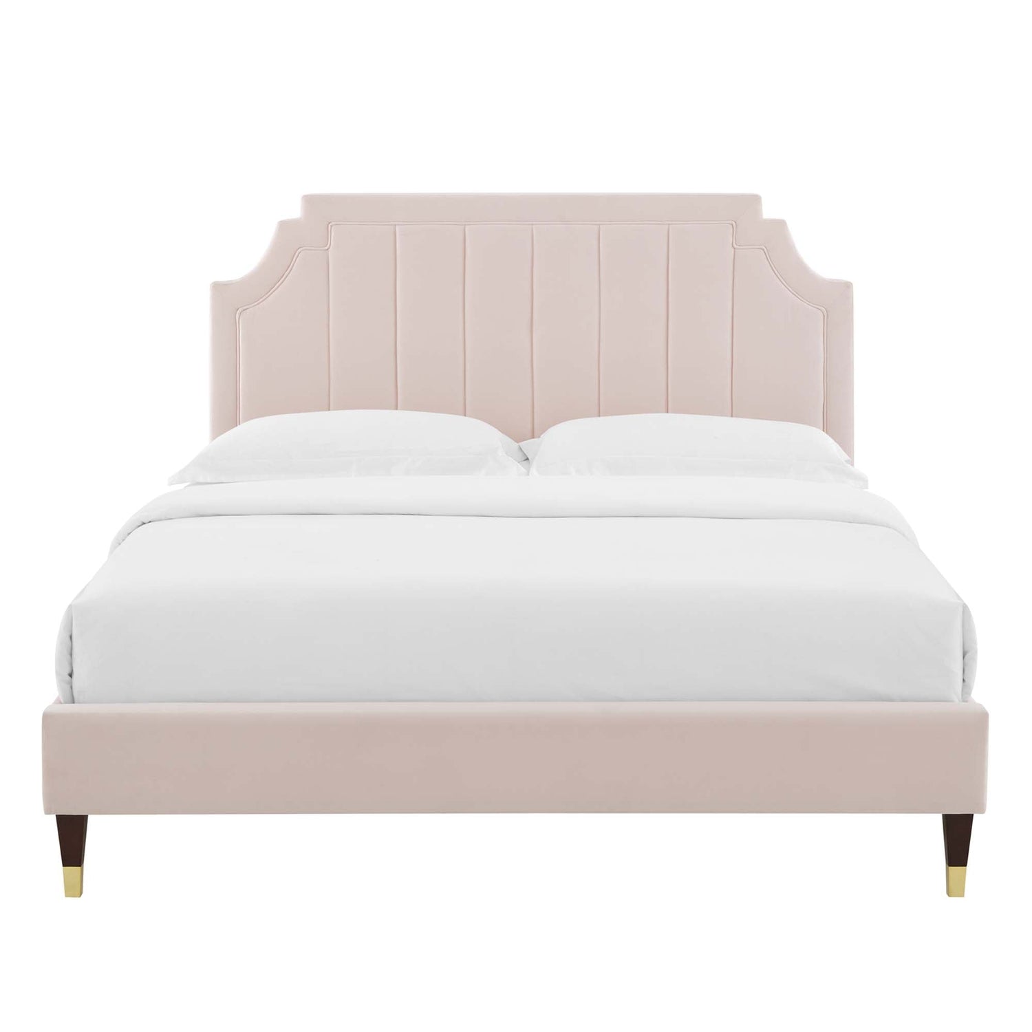 Sienna Performance Velvet Platform Bed With Wood and Gold Legs by Modway