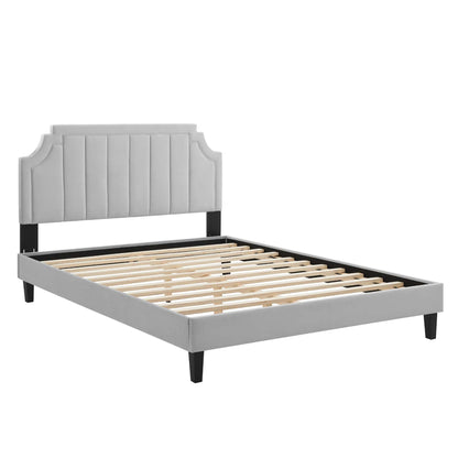 Sienna Performance Velvet Platform Bed With Black Wood Legs by Modway