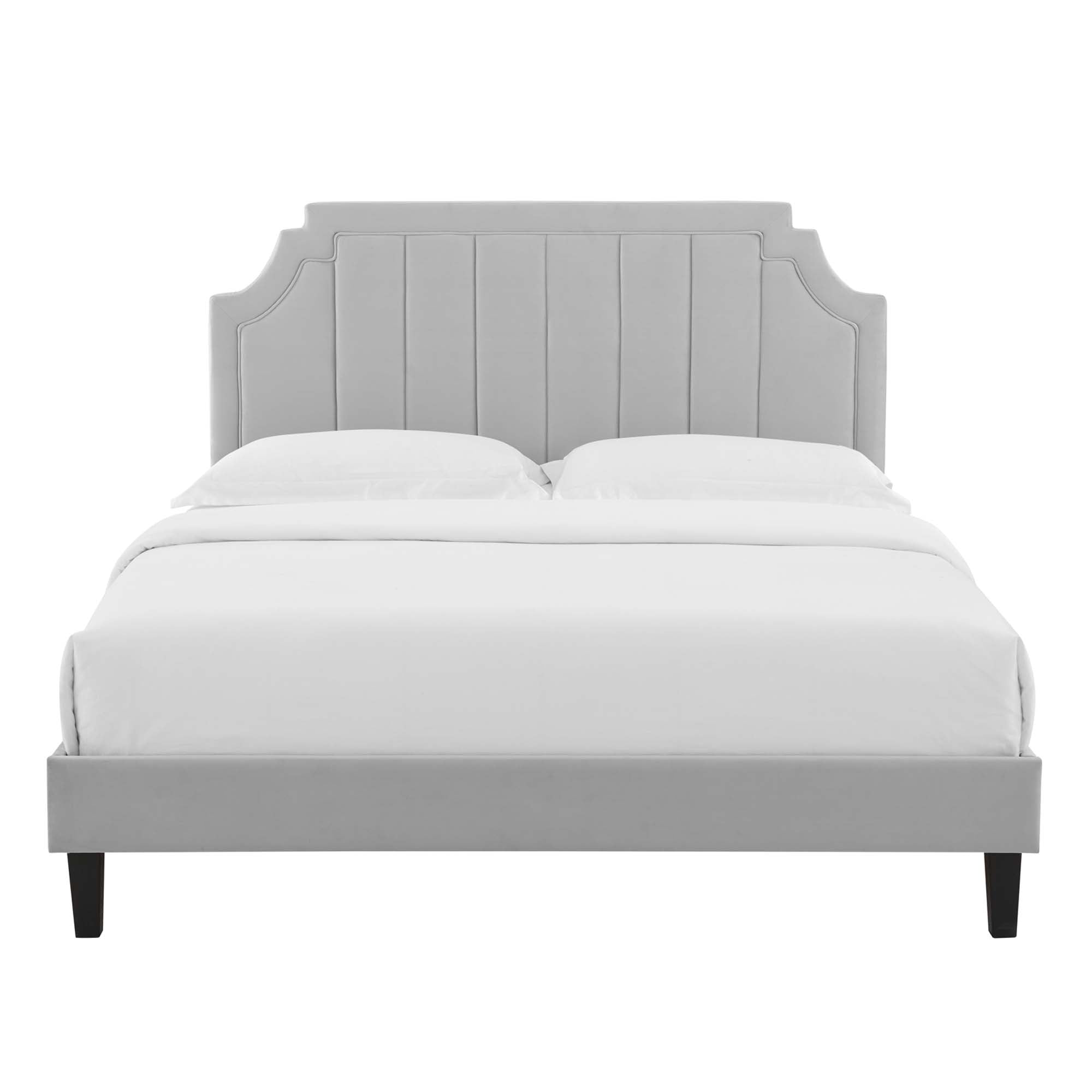 Sienna Performance Velvet Platform Bed With Black Wood Legs by Modway