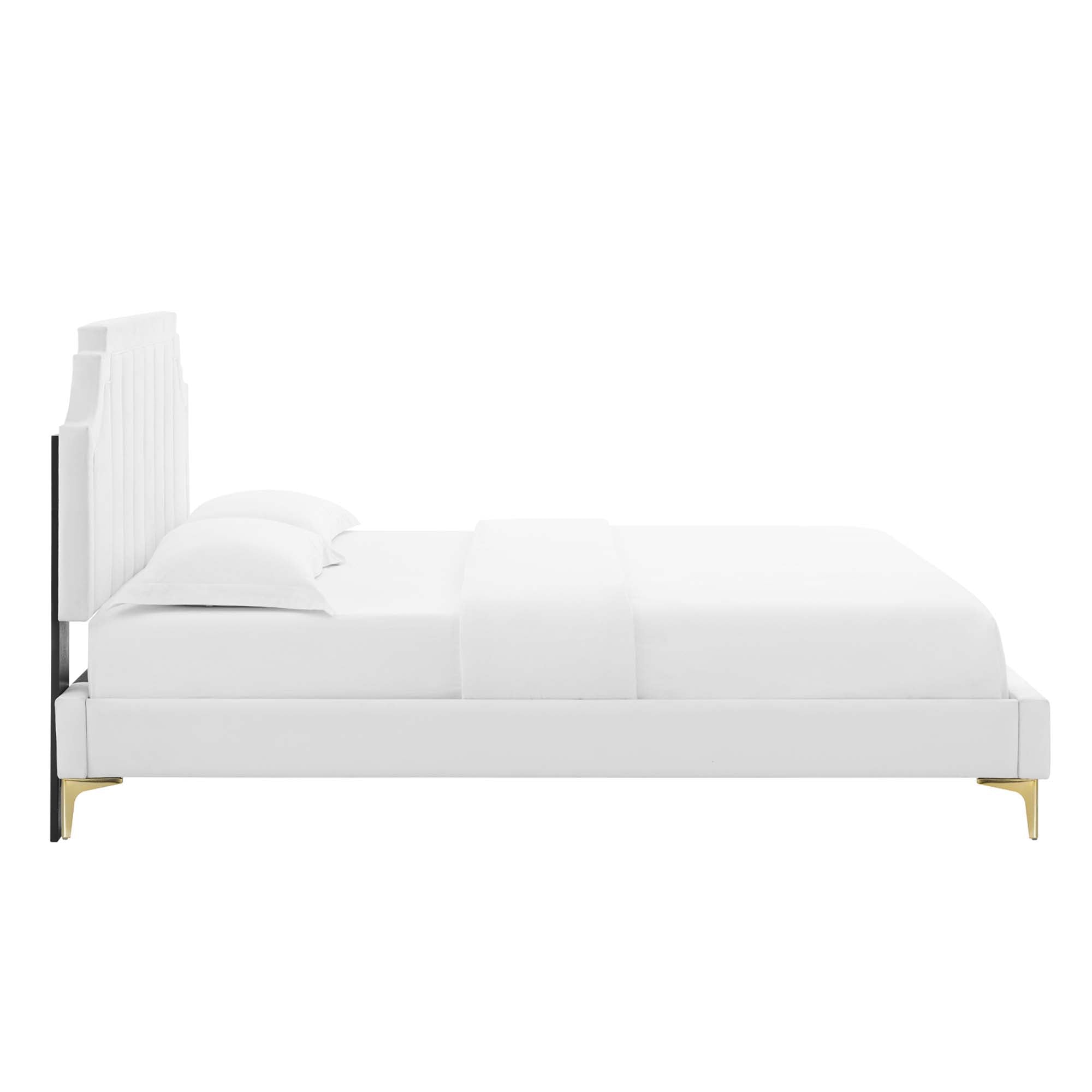 Sienna Performance Velvet Platform Bed With Gold Metal Legs by Modway