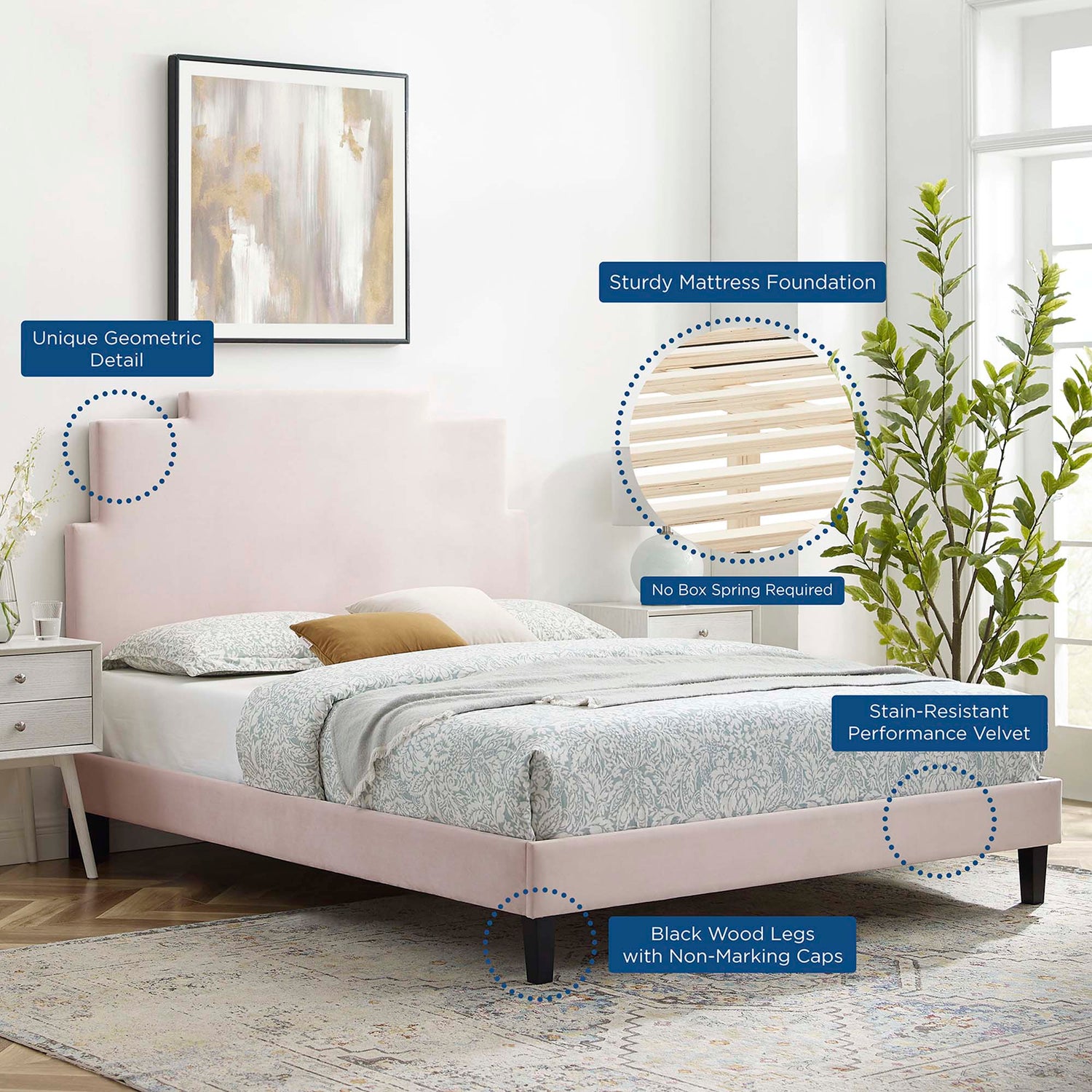 Lindsey Performance Velvet Platform Bed by Modway