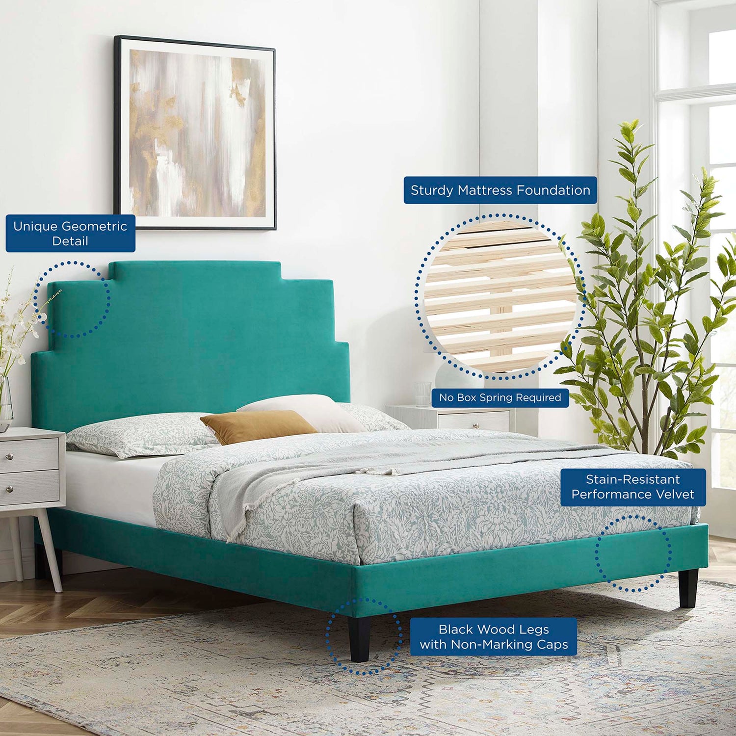 Lindsey Performance Velvet Platform Bed by Modway