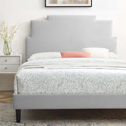 Lindsey Performance Velvet Platform Bed With Black Wood Legs by Modway