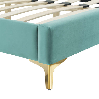 Phillipa Performance Velvet Platform Bed With Gold Metal Legs by Modway
