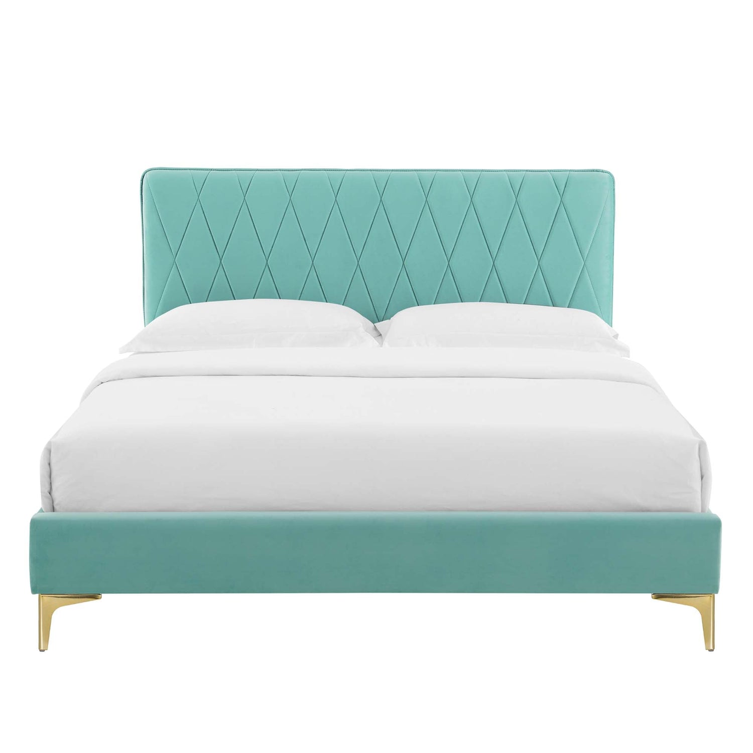 Phillipa Performance Velvet Platform Bed With Gold Metal Legs by Modway
