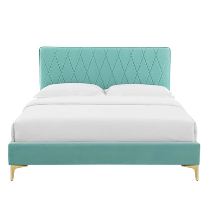 Phillipa Performance Velvet Platform Bed With Gold Metal Legs by Modway