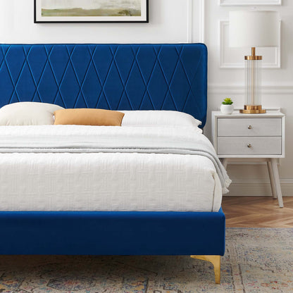 Phillipa Performance Velvet Platform Bed With Gold Metal Legs by Modway