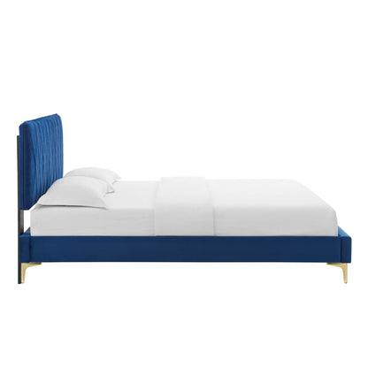 Phillipa Performance Velvet Platform Bed With Gold Metal Legs by Modway