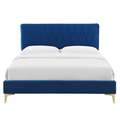 Phillipa Performance Velvet Platform Bed With Gold Metal Legs by Modway
