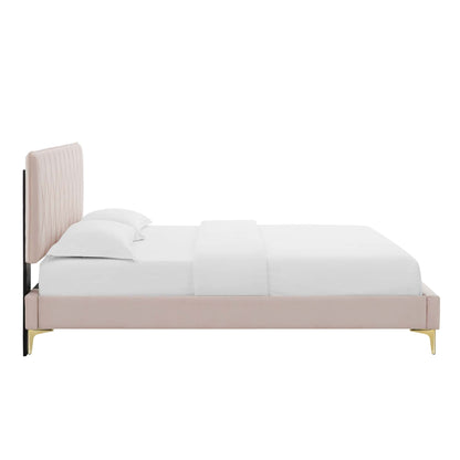 Phillipa Performance Velvet Platform Bed With Gold Metal Legs by Modway