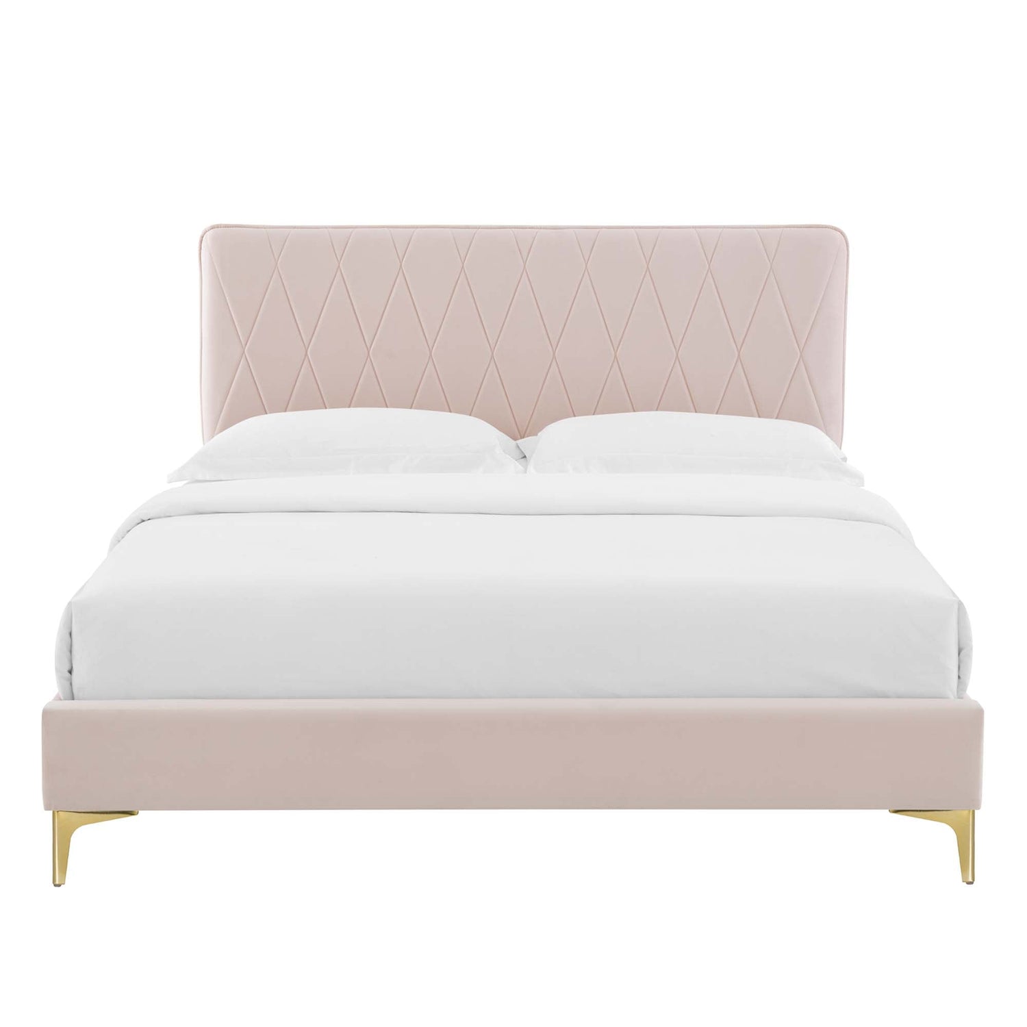 Phillipa Performance Velvet Platform Bed With Gold Metal Legs by Modway