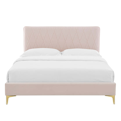 Phillipa Performance Velvet Platform Bed With Gold Metal Legs by Modway