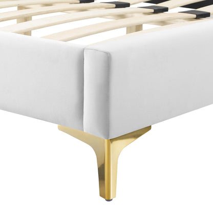 Phillipa Performance Velvet Platform Bed With Gold Metal Legs by Modway