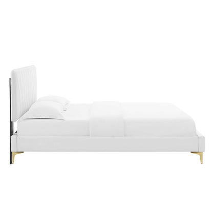 Phillipa Performance Velvet Platform Bed With Gold Metal Legs by Modway