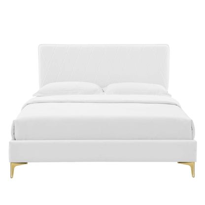 Phillipa Performance Velvet Platform Bed With Gold Metal Legs by Modway