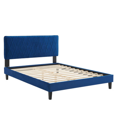 Phillipa Performance Velvet Platform Bed With Black Wood Legs by Modway