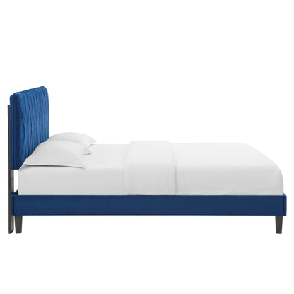 Phillipa Performance Velvet Platform Bed With Black Wood Legs by Modway