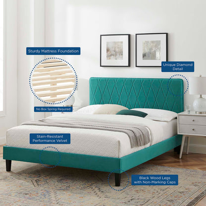 Phillipa Performance Velvet Platform Bed With Black Wood Legs by Modway