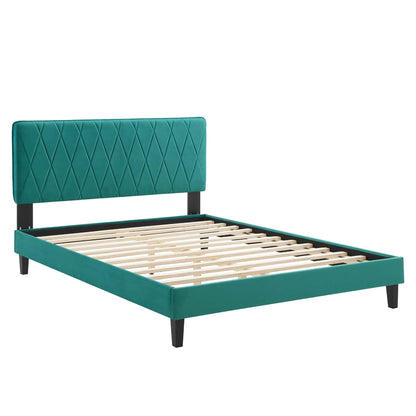 Phillipa Performance Velvet Platform Bed With Black Wood Legs by Modway