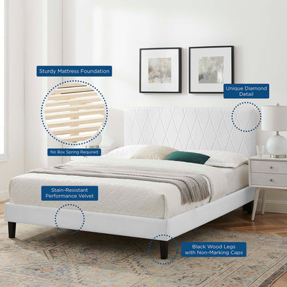 Phillipa Performance Velvet Platform Bed With Black Wood Legs by Modway