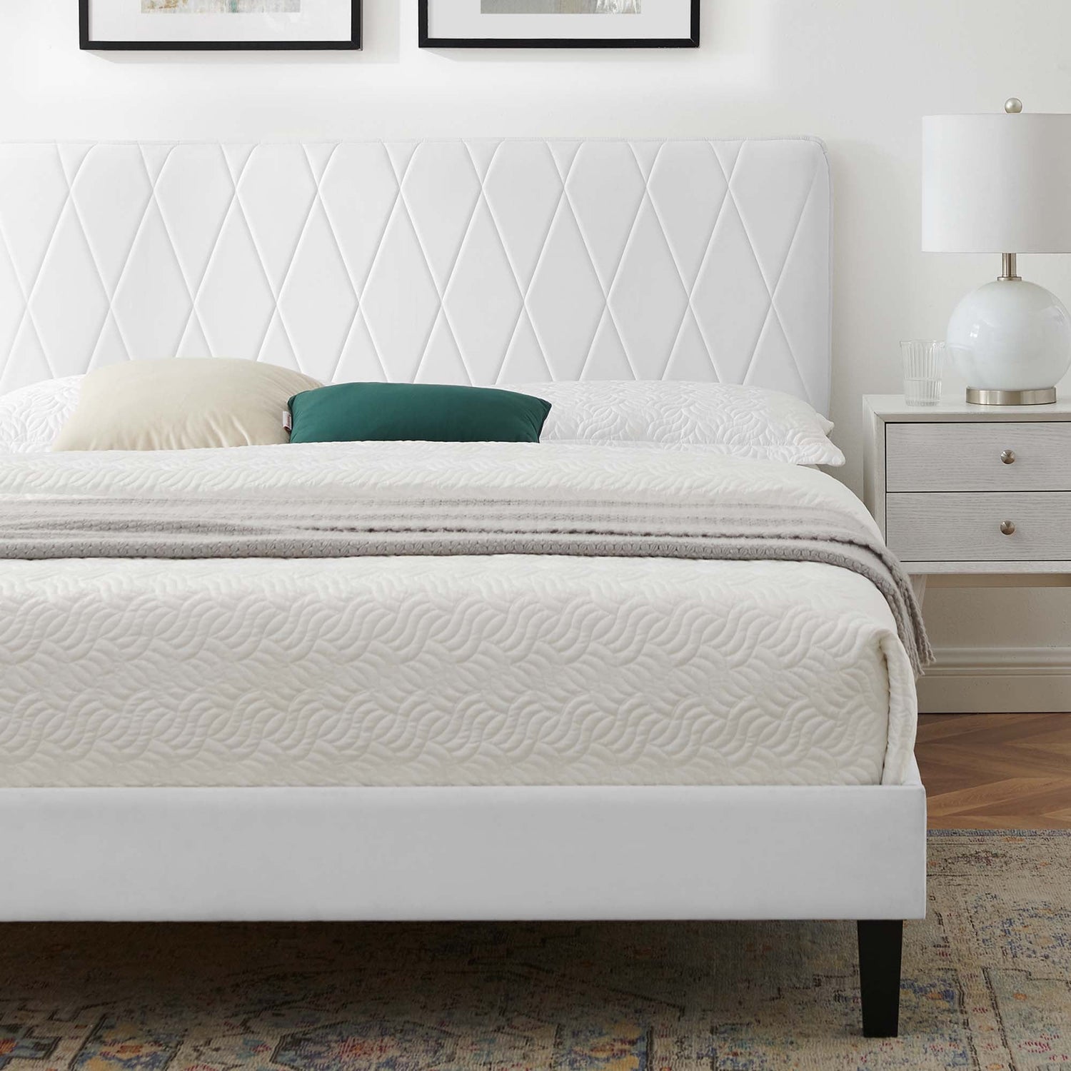Phillipa Performance Velvet Platform Bed With Black Wood Legs by Modway