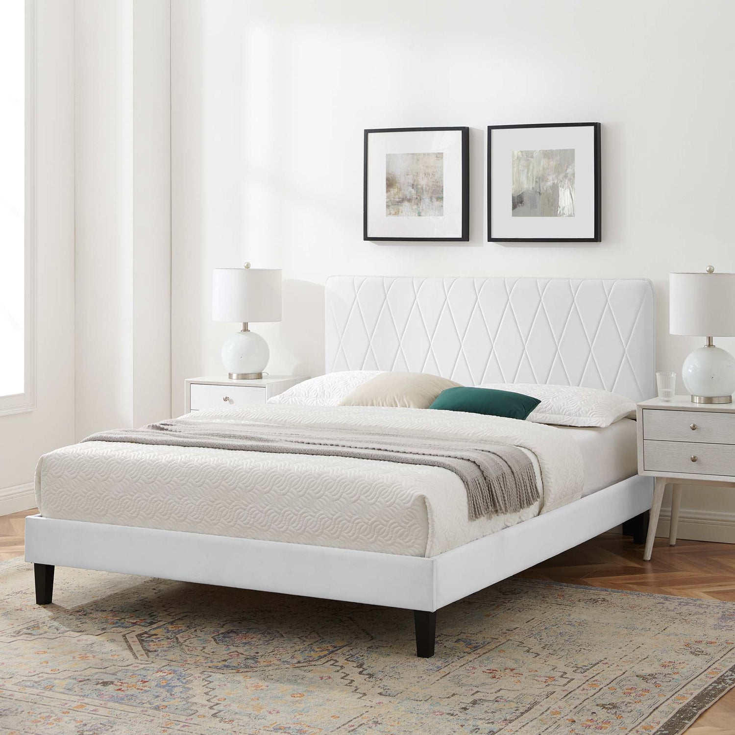 Phillipa Performance Velvet Platform Bed With Black Wood Legs by Modway
