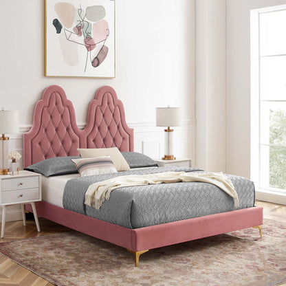 Alexandria Tufted Performance Velvet Platform Bed With Gold Legs by Modway