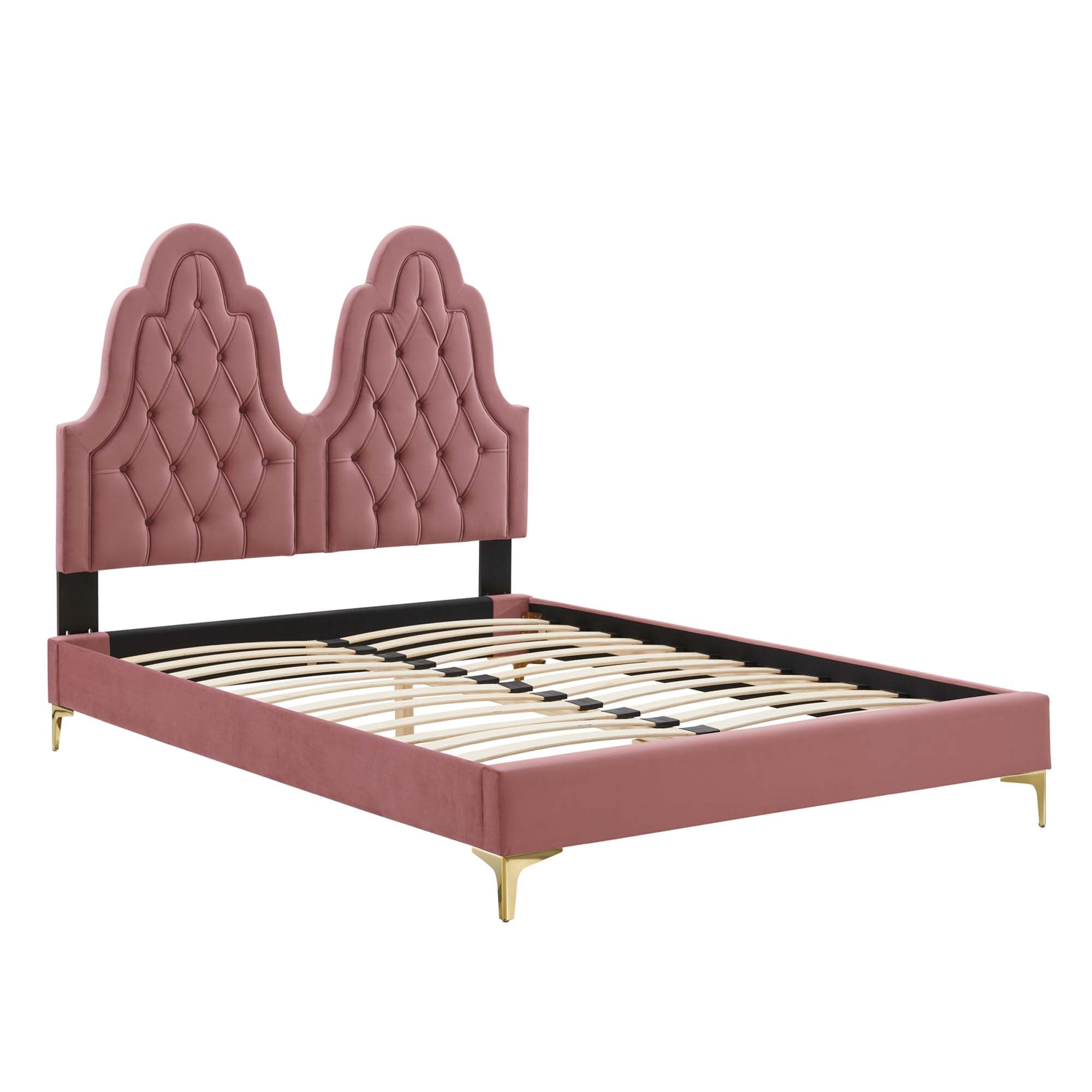 Alexandria Tufted Performance Velvet Platform Bed With Gold Legs by Modway