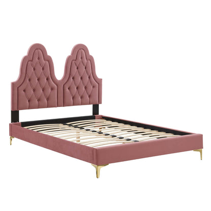 Alexandria Tufted Performance Velvet Platform Bed With Gold Legs by Modway