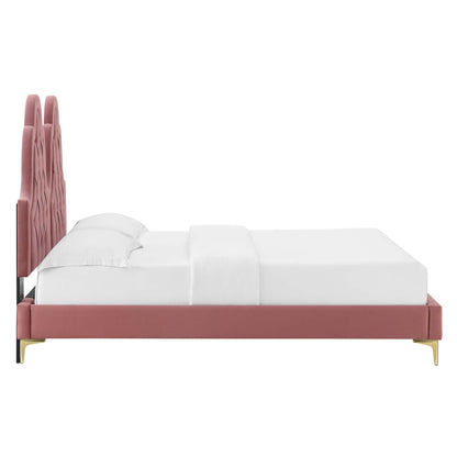 Alexandria Tufted Performance Velvet Platform Bed With Gold Legs by Modway