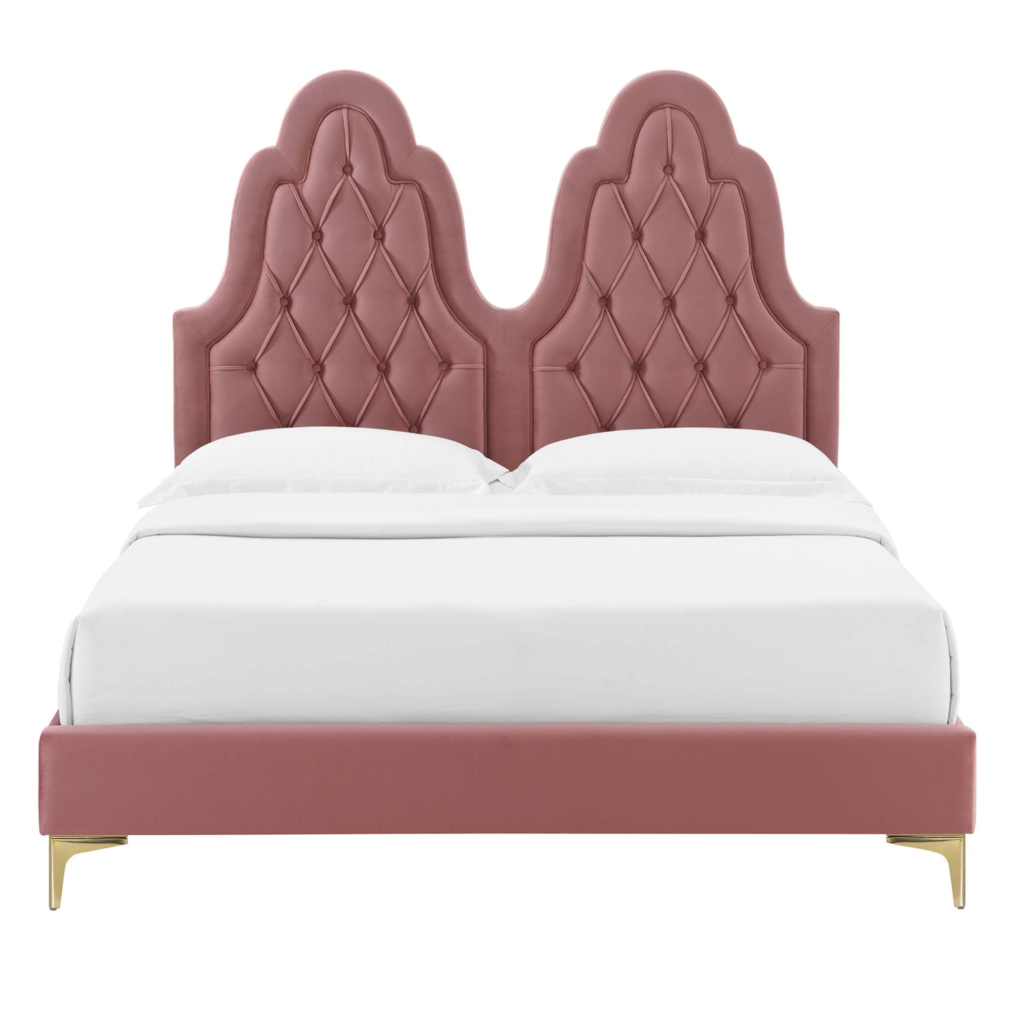 Alexandria Tufted Performance Velvet Platform Bed With Gold Legs by Modway